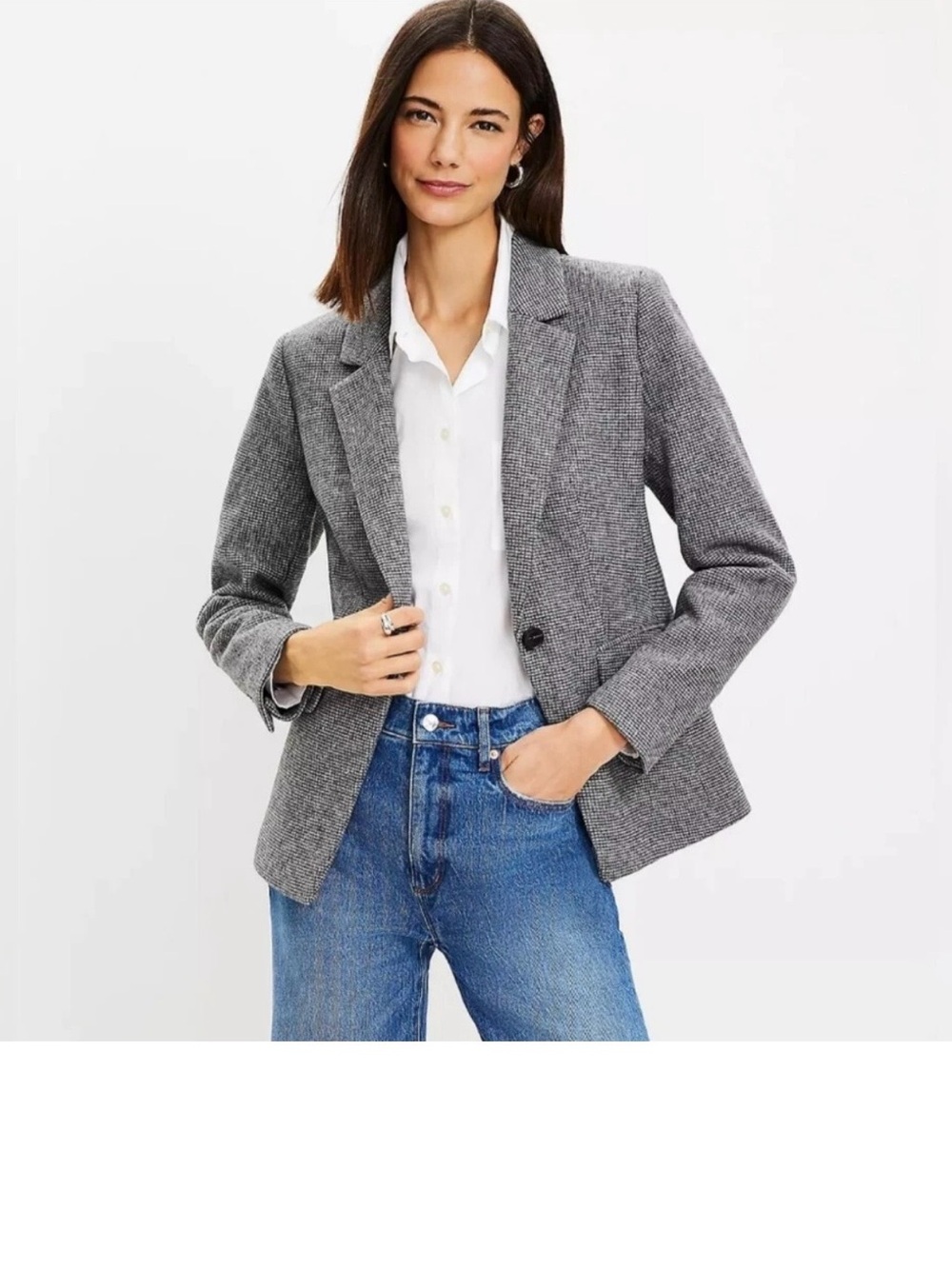 LOFT Heather Gray Single-Button Tailored Blazer
